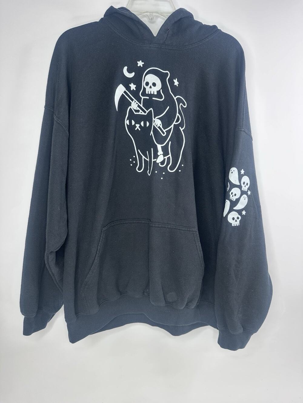 Black Matter Threadless Death Rides a Black Cat Hoodie OPINBUN Black Fleece XXL
